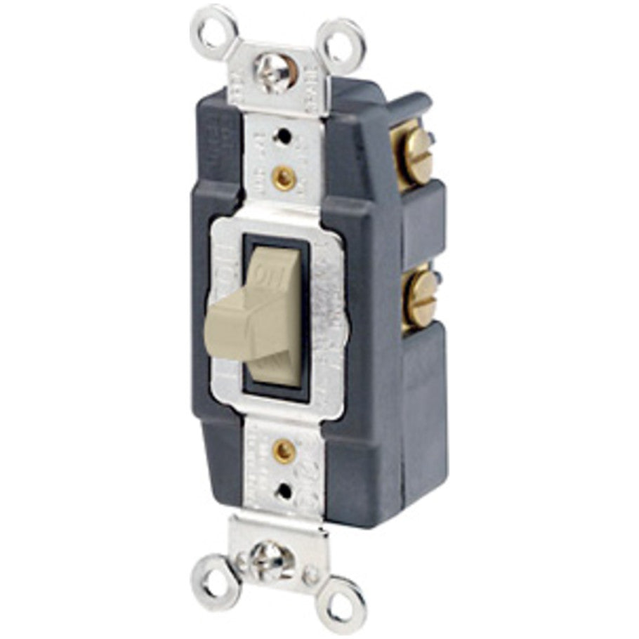 Toggle AC Quiet Switch, SPDT, Momentary Contact, Center OFF, 20A, 120/277V, Back and Side Wired, Ivory