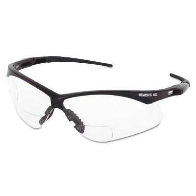 V60 Nemesis Rx Readers Prescription Safety Glasses, Clear, Polycarbonate Scratch-Resistant Lens, Black Frame/Temples, +2.5