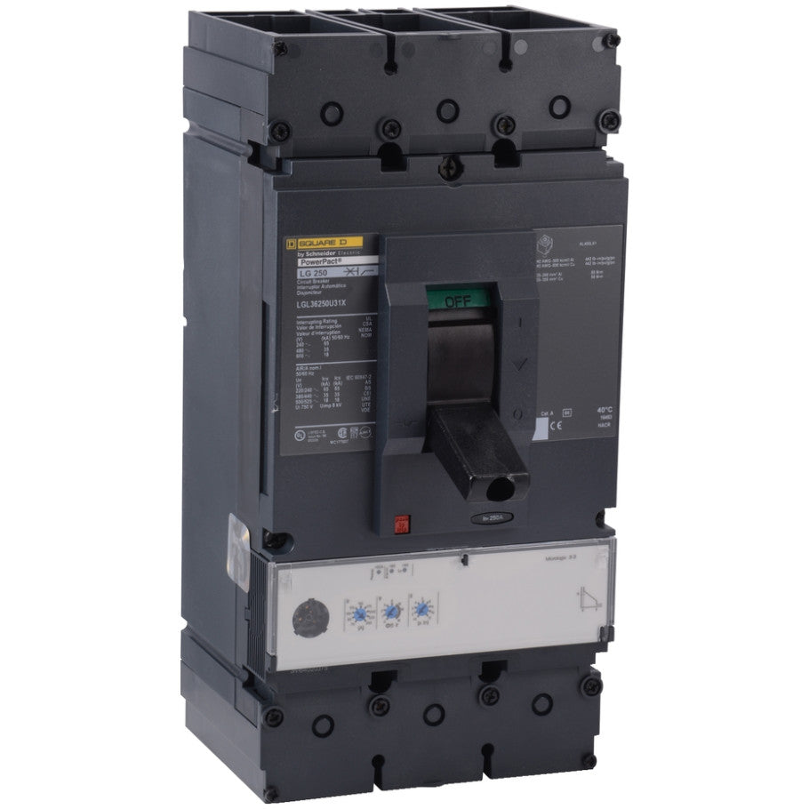 PowerPact Circuit Breaker, Unit Mount, 3-Pole, 250A, Black, 11.3 H x 5.5 W x 6.61 D in.