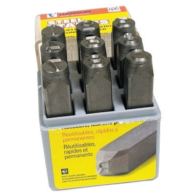 Standard Steel Hand Stamp Set, 1/2 in Stamp, 5/8 in x 5/8 in x 3 in, Numbers, Incl 9-Pc w/Plastic Case