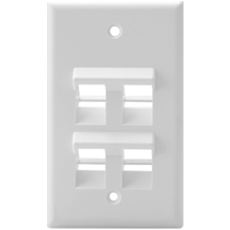 QuickPort Wallplate, High Impact, Fire-Retardant Plastic, Flush Mount, 4 Port, White, 4.5 H x 2.75 W in.