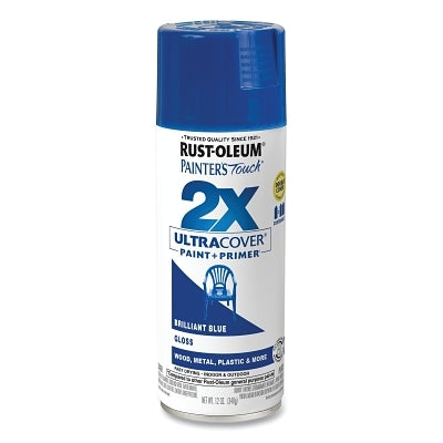 Painter's Touch 2X Ultra Cover Gloss Spray Paints + Primer, 12 oz, Aerosol Can, Brilliant Blue