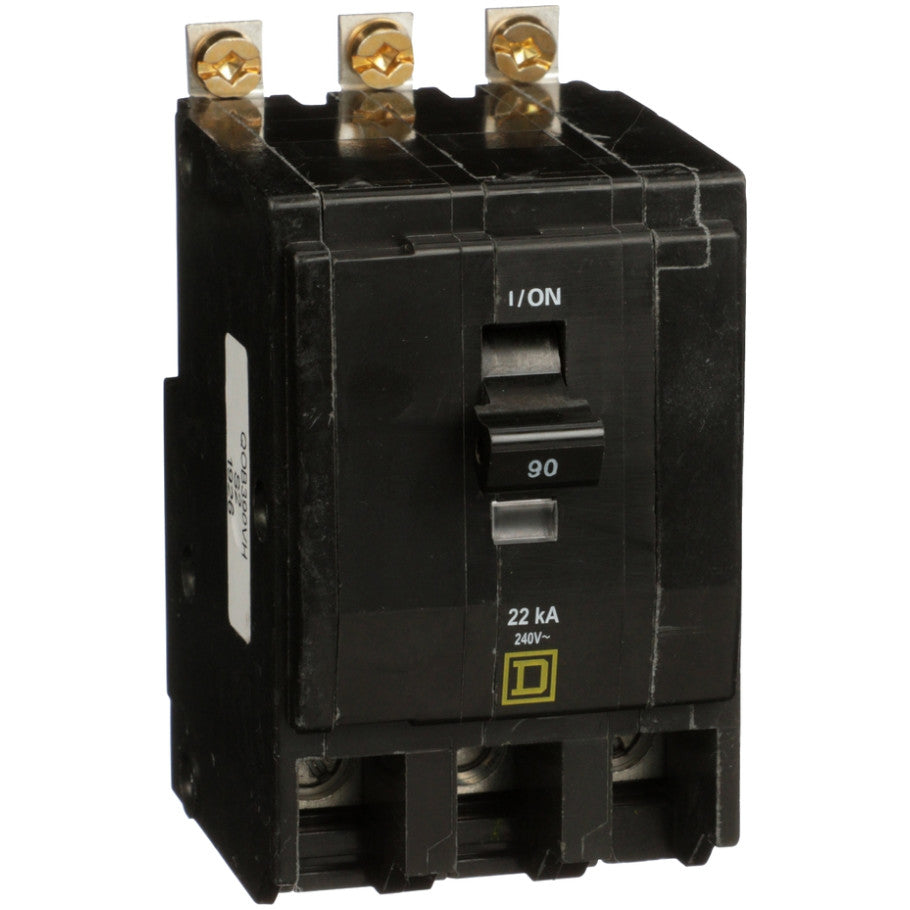 QOB Miniature Circuit Breaker, High Interrupting Capacity, Bolt On, 3 Pole, 90A, 240 Vac, 22kA