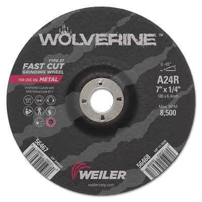 Wolverine Grinding Wheel, 7 in dia x 7/8 in Arbor x 1/4 in Thick, AO, 24R