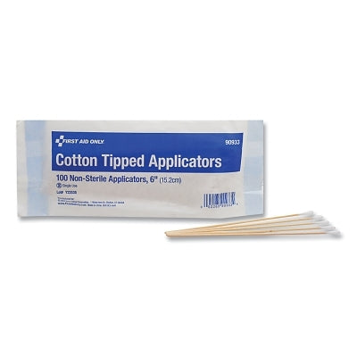 Cotton Tipped Applicator, 6 in L, Cotton Tip, Wood Shaft, 100 per Bag