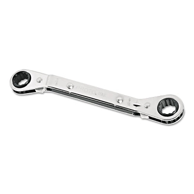 12-point Offset Ratcheting Box Wrench, SAE, 1/2 in x 9/16 in Openings, 6-3/4 in OAL, Reversing