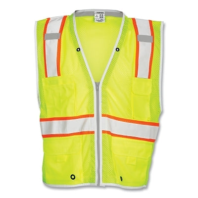 Premium BRILLIANT SERIES Vest, 1510 HD Safety, Lime/Orange/Reflective, Small, Radio/2-Tier Pencil/5-Pockets