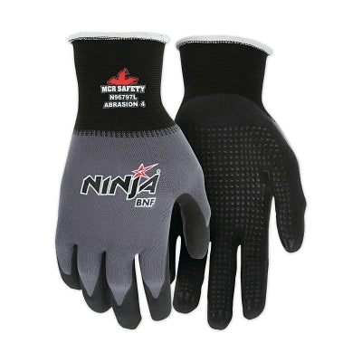 Ninja N96797 15-ga Nylon/Spandex BNF with Dotted NFT Coated Gloves, X-Small, Black/Gray