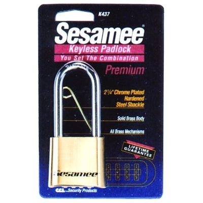 Sesamee Keyless Padlock, 5/16 in Shackle dia, 2-1/4 in L x 1 in W, Brass, Carded