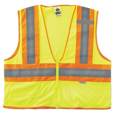GloWear Safety Vest, 8230Z, Two-Tone, Class 2, Type R, 1 Pocket, Reflective Strip, Zipper, 4X-Large/5X-Large, Lime