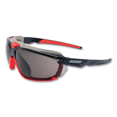 Hyperguard Safety Glasses, Smoke, Polycarbonate, Anti-Fog, Black Gasketed Frame, Red Temple