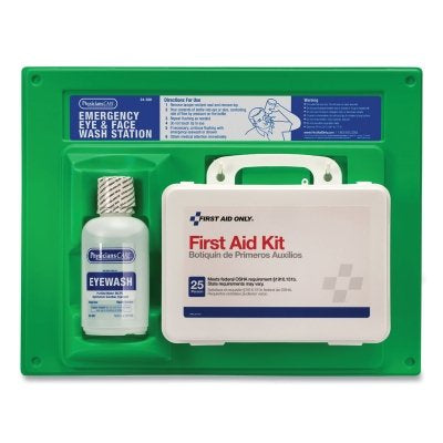 First Aid Kit and Eye Wash Station, 16 oz, Plastic Case