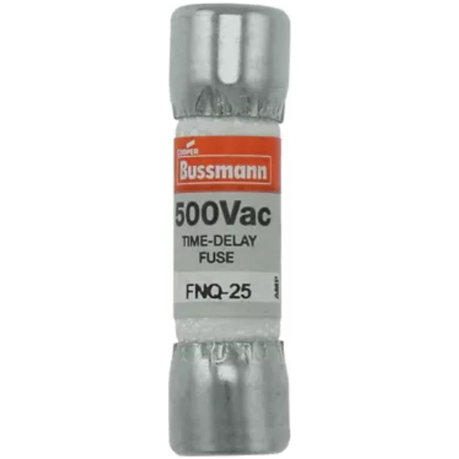 FNQ Series Time Delay Supplemental Fuse, Fiber Tube, 25A, 500V, 13/32 x 1-1/2 in., Color Code Orange
