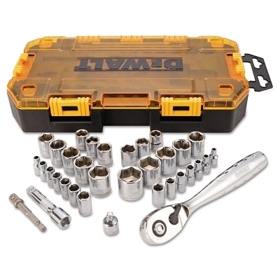 Socket Set, 34-Pc, 1/4 in and 3/8 in Drive, 6-point, SAE