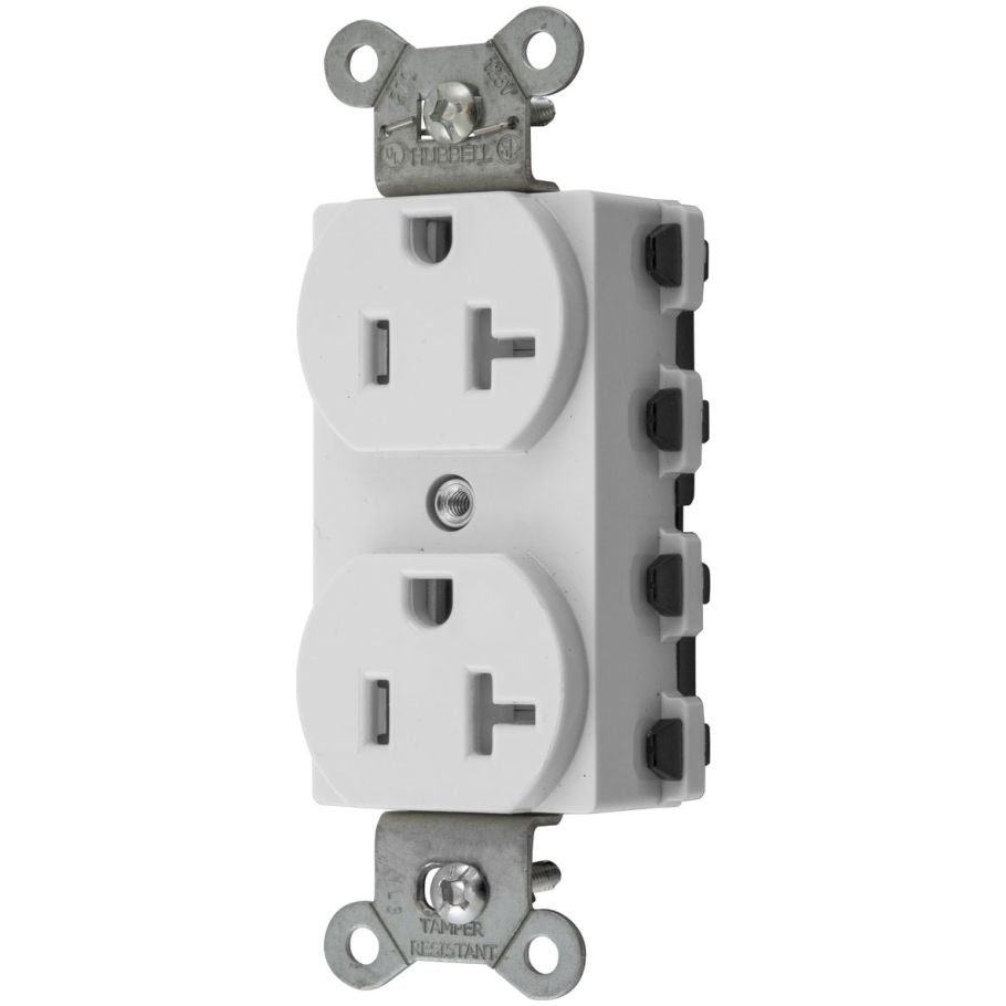 Straight Blade Receptacle, Grounding, Polycarbonate, 20A, 125V, 2-Pole, 3-Wire, White