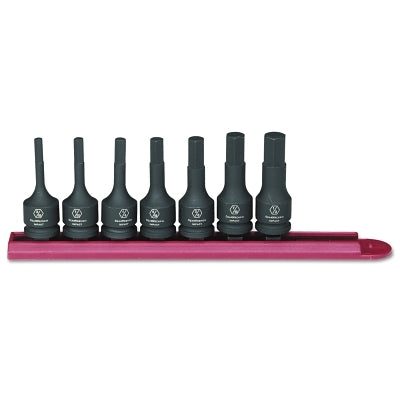 Impact Socket Set, 3/8 in Dr, 6-point, SAE, 3/16 in to 1/2 in, 7-Pc Hex Bit, Incl Metal Rail