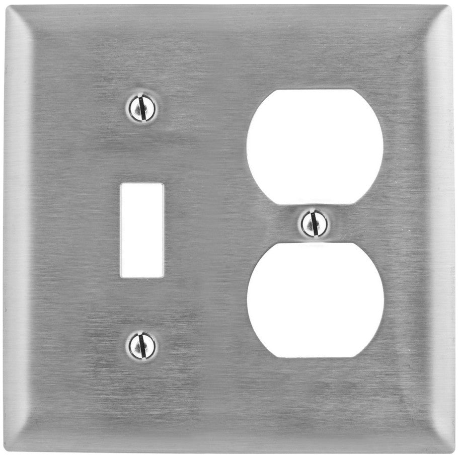 2 Gang Combination (1) Toggle Switch and (1) Duplex Receptacle Stainless Steel Wall Plate