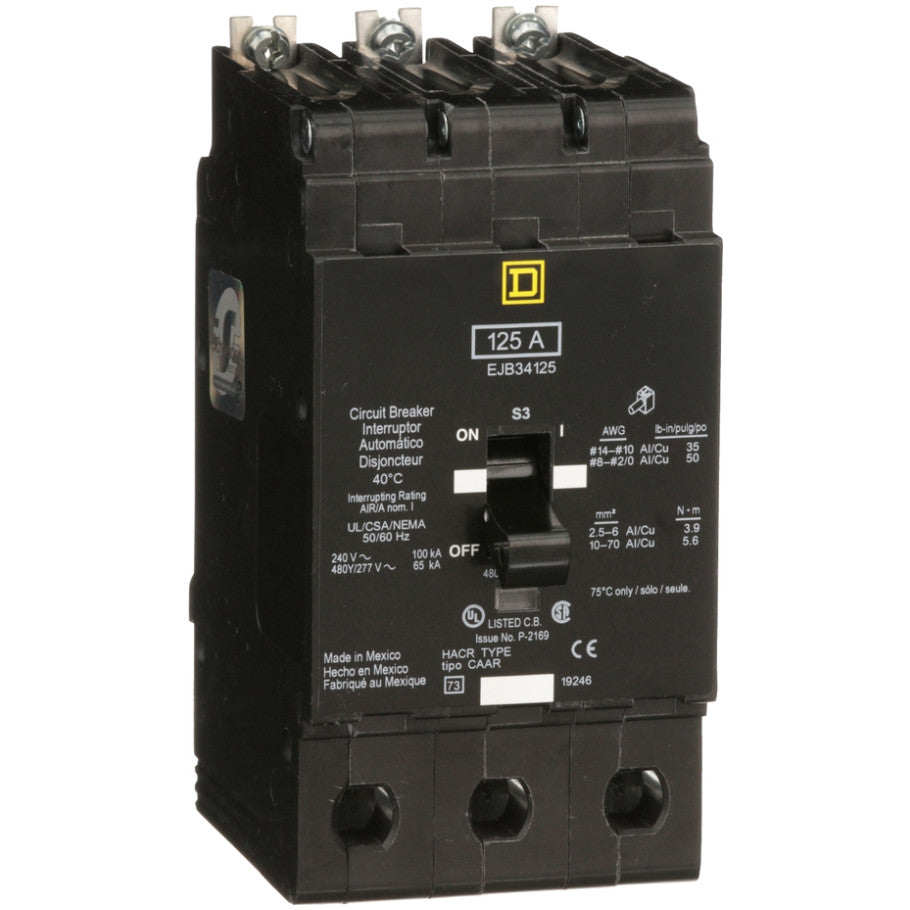 Mini circuit breaker, E-Frame, 125A, 3 pole, 480Y/277VAC, 100kA max, bolt on  TAA