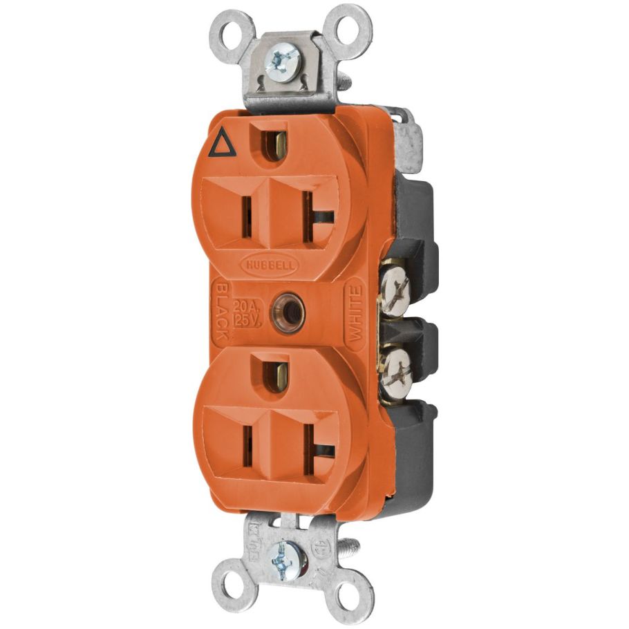 Hubbell-PRO Heavy Duty Specification Grade 20A 125V 2P3W NEMA 5-20R Isolated Ground Straight Blade Duplex Receptacle, Orange