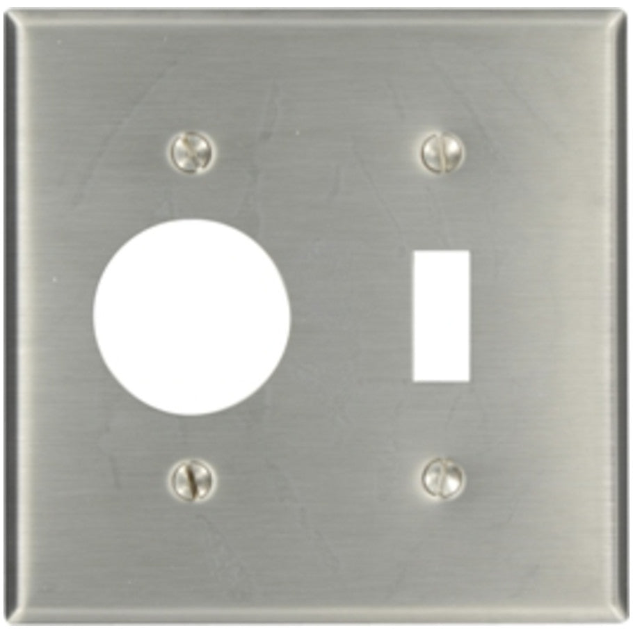 Combination Wall Plate, 430 Stainless Steel, 2-Gang, Device Mount, Standard Size, Silver, 4-1/2 L x 4.56 in. W