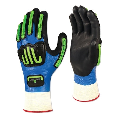 377-IP Impact Protection Nitrile/Nitrile Foam Coated Gloves, X-Large, Black/Blue/Fluorescent Green/White