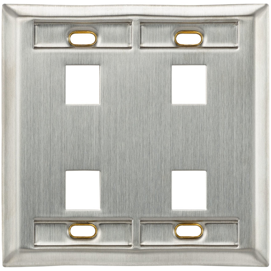 QuickPort Faceplate, Stainless Steel, 2-Gang, 4-Port