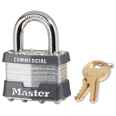 No. 1 Laminated Steel Padlock, 5/16 in dia, 3/4 in W x 15/16 in H Shackle, Silver/Gray, Keyed Alike, Keyed 2001