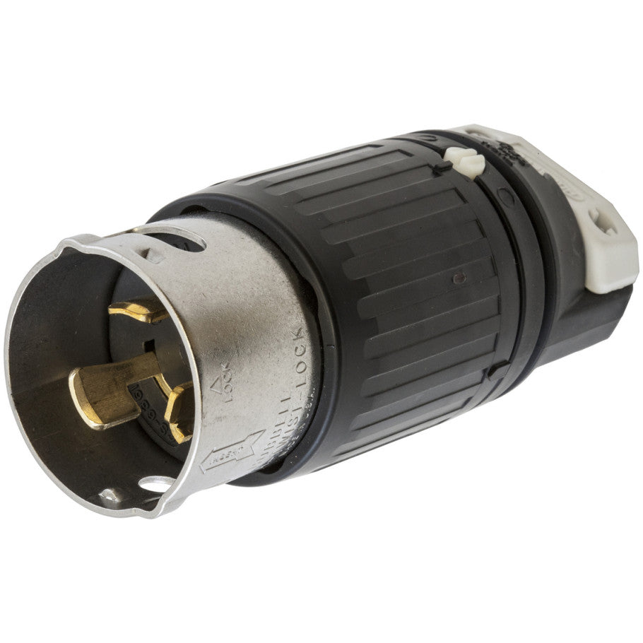 Twist-Lock Grounding Plug, Non-NEMA, 50A, 125V, 2P3W, Black and White