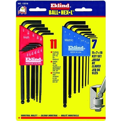 Ball-Hex-L Key Set, 18 per set, Hex Ball Tip, Inch/Metric