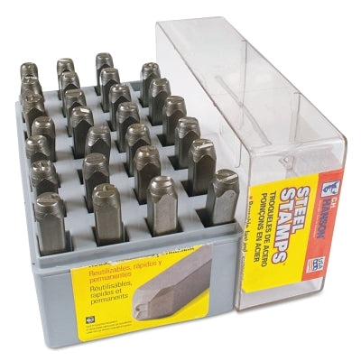 Standard Steel Hand Stamp Set, 1/4 in Stamp, 3/8 in x 3/8 in x 2-5/8 in, Ampersand Sym/Ltrs, Incl 27-Pc w/Plastic Case