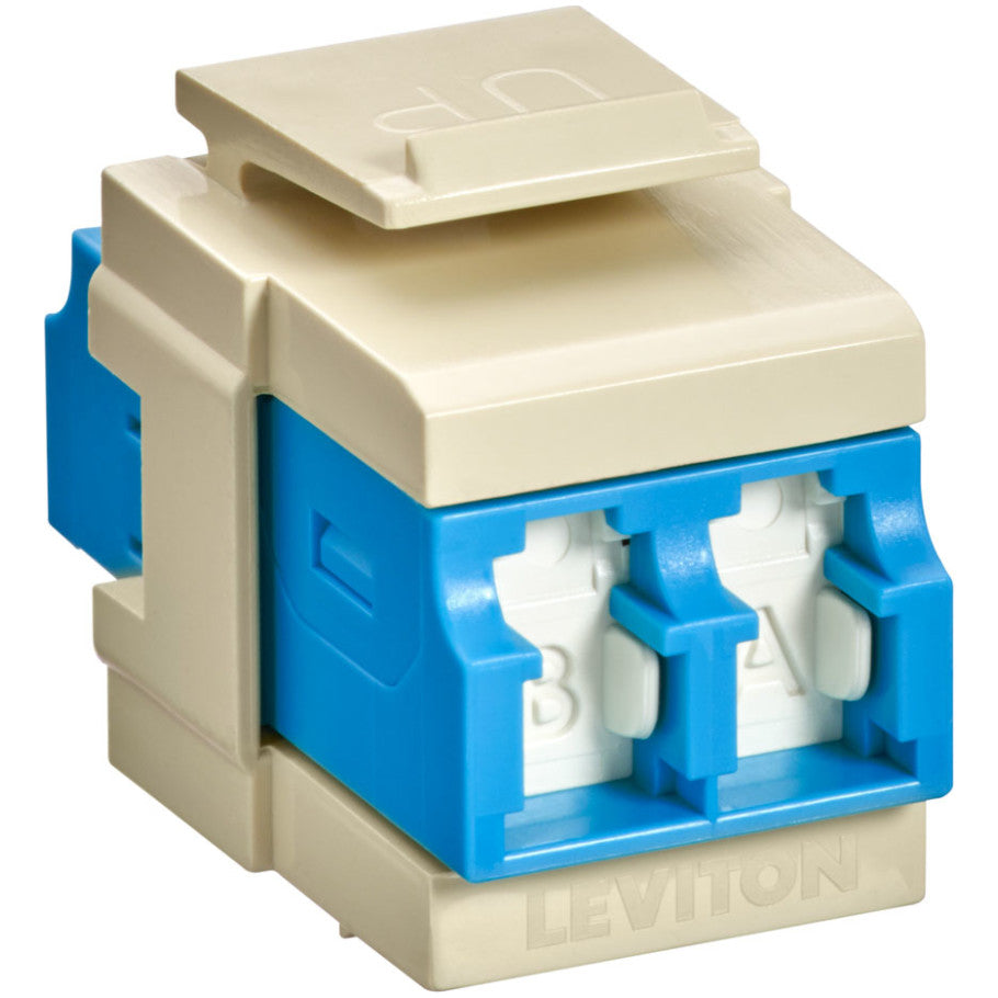 QUICKPORT Duplex LC Adapter, Shuttered, SM, Zirconia Ceramic Sleeve, Blue/Ivory