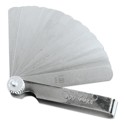 25 Blade Metric Feeler Gauge Set, 0.04 mm to 1 mm Thickness, Metric, 1/2 in x 3-5/16 in