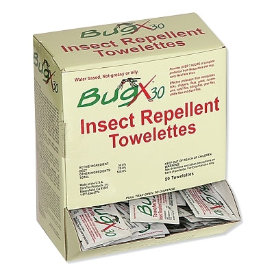 BugX30 DEET Wipe, 5mL, Packets, 50 per Box