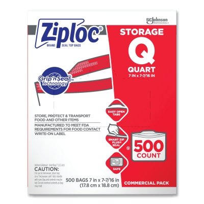 Double Zipper Storage Bag, 1 Quart, 500/Box