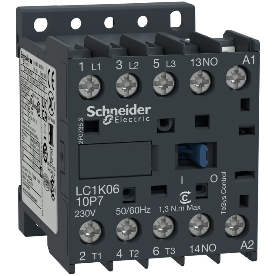 TeSys K Mini IEC Contactor, Non-Reversing, Screw Clamp Connection, 6A Inductive, 15A Resistive, 120 Vac Coil, 1NO
