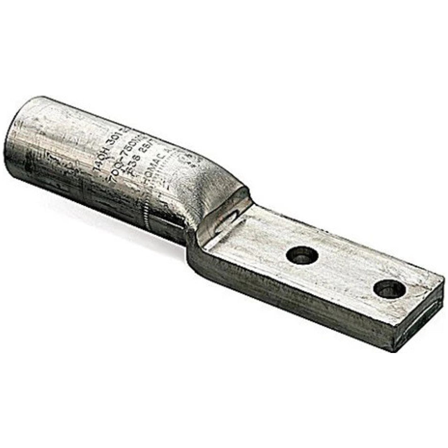 Blackburn Compression Lug Connector, Aluminum, Tin-Plated, 2-Hole, 1/0 AWG, 1/2 in. Stud, 0.562 in. Dia. Hole, 5.25 in. L