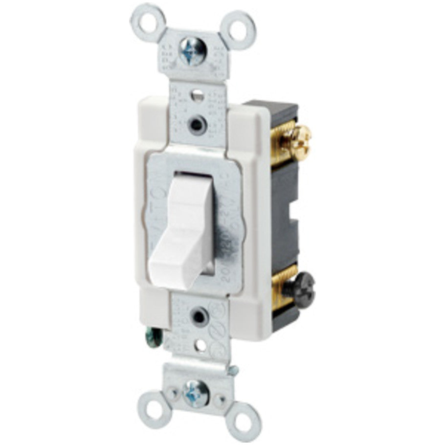 Commercial Spec Grade Toggle AC Quiet Switch, 3-Way, 20A, 120/277V, Back and Side Wired, White