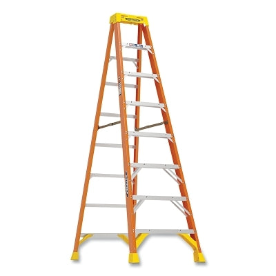 Fiberglass Stepladder, 6208, Type IA, 8 ft L, 26.84 in W, Single-Sided, 300 lb Load Capacity, Orange/Yellow