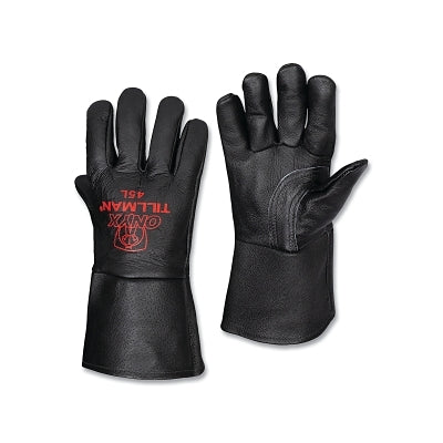 MIG Welding Gloves, 45 Onyx, Top Gr Pigskin, Thumb Strap Reinforcement, XL, Black, 4 in Cuff