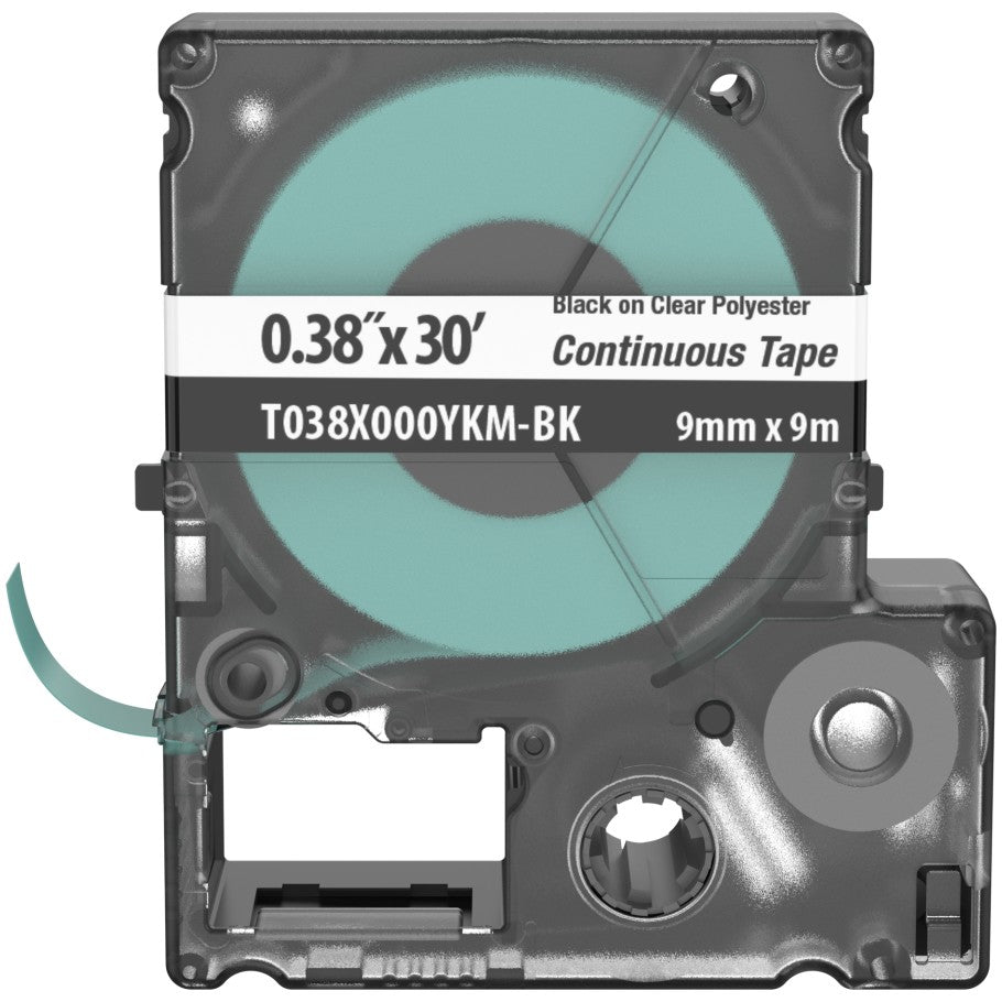 PXE T038X000YKM-BK MP Printer Cont. Tape, Safety   ID, Polyest, Blk/Clr, .38" W