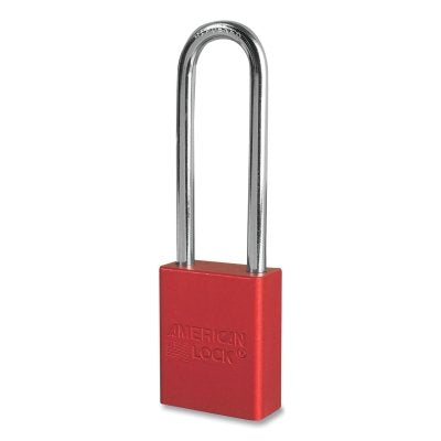 Anodized Aluminum Safety Padlock, 1/4 in dia, 3 in L, 25/32 in W, Red, Keyed Alike, Keyed - 21323