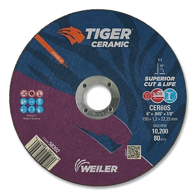 Tiger Ceramic Cutting Wheels, 6 in Dia, 0.045in Thick, 24/bx