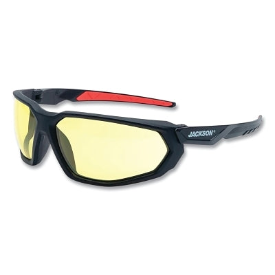 Hyperguard Safety Glasses, Amber, Polycarbonate, Anti-Fog, Black Full Frame, Red Temple