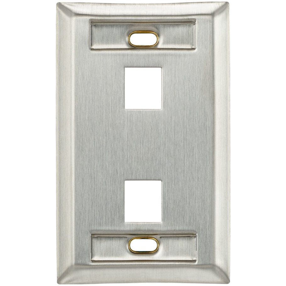 QuickPort 1-Gang Stainless Steel Wallplate With ID Window, 2-Port