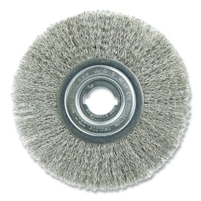 Narrow Face Crimped Wire Wheel, 8 in dia, 3/4 in W, 0.0118 in Bristle dia, Stainless Steel, 6000 RPM