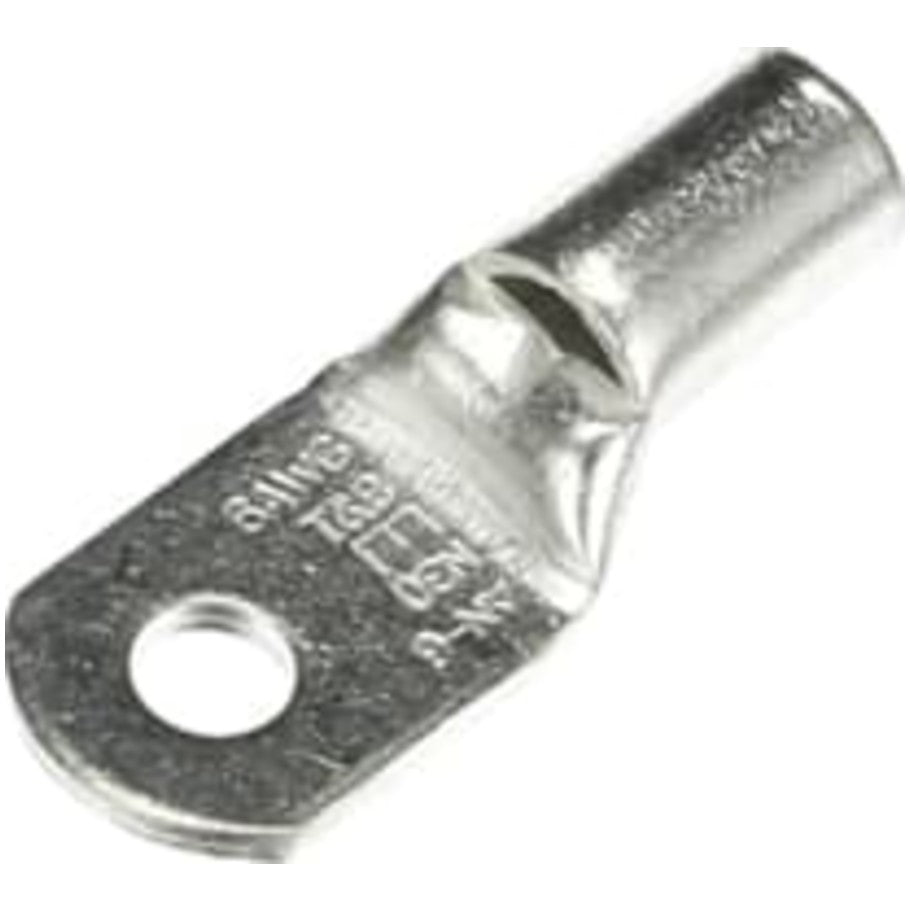Non-Insulated Tubular Ring Terminal, Length 1.26 Inches, Width .49 Inches, Bolt Hole  10, Wire Range 6/6AN, Copper, Tin Plated
