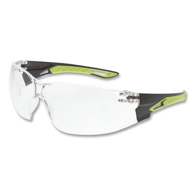 MCR Safety Hulk HK5 Series Safety Glasses, Clear Lens, Duramass Hard Coat, Black/Hivis Lime Polycarbonate/TPR Temple