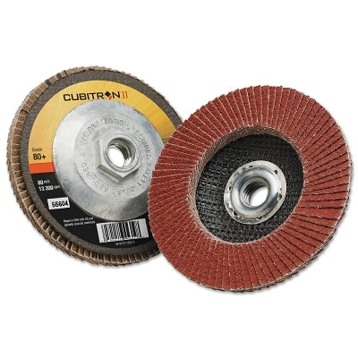 3M 051141-55604 Cubitron II Flap Discs 967A, 4-1/2 in dia x 5/8 in-11, T27 Quick Change, 80+, 13300 RPM
