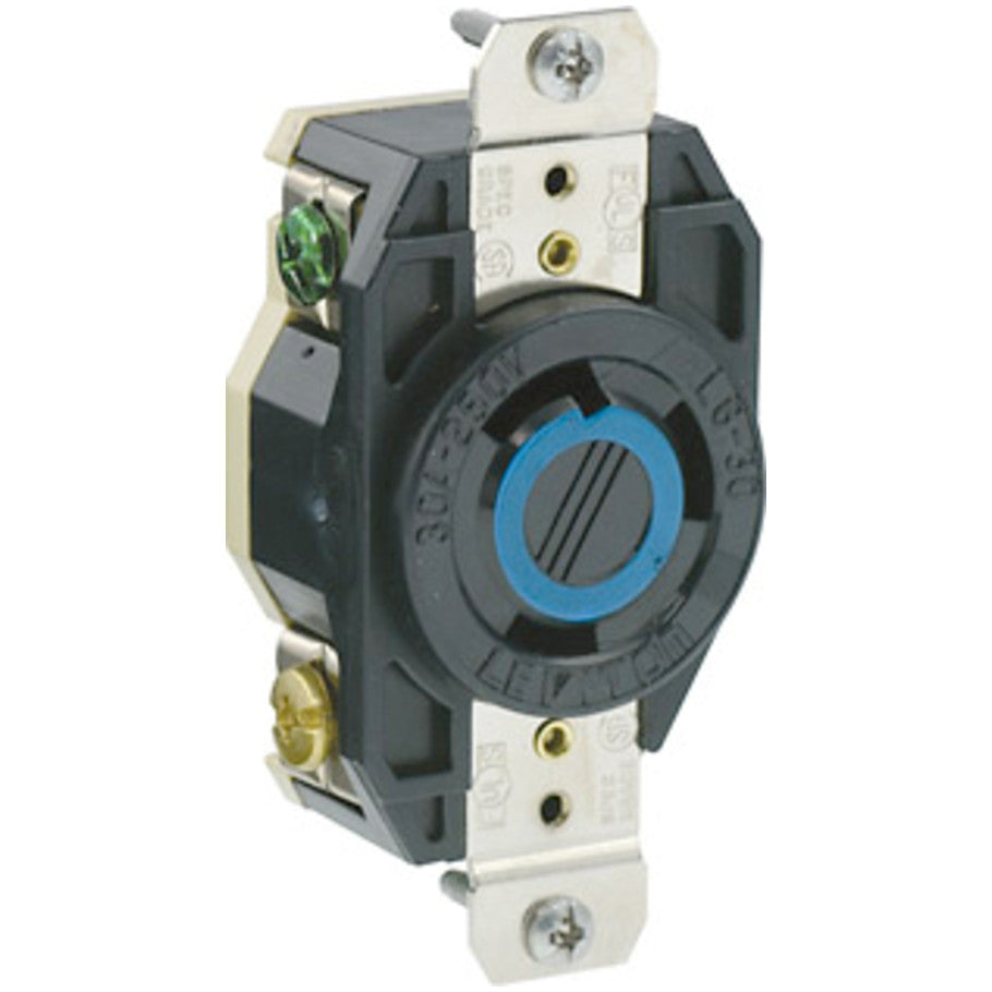 Black and White V-O-MAX Flush Locking Receptacle, 30A, 250V, 2P3W, Nylon, Single