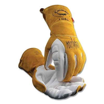 1540 revolution Premium Goat Grain Unlined Palm TIG/Multi-Task Welding Gloves, Cowhide Cuff, Medium, Gold/Pearl White